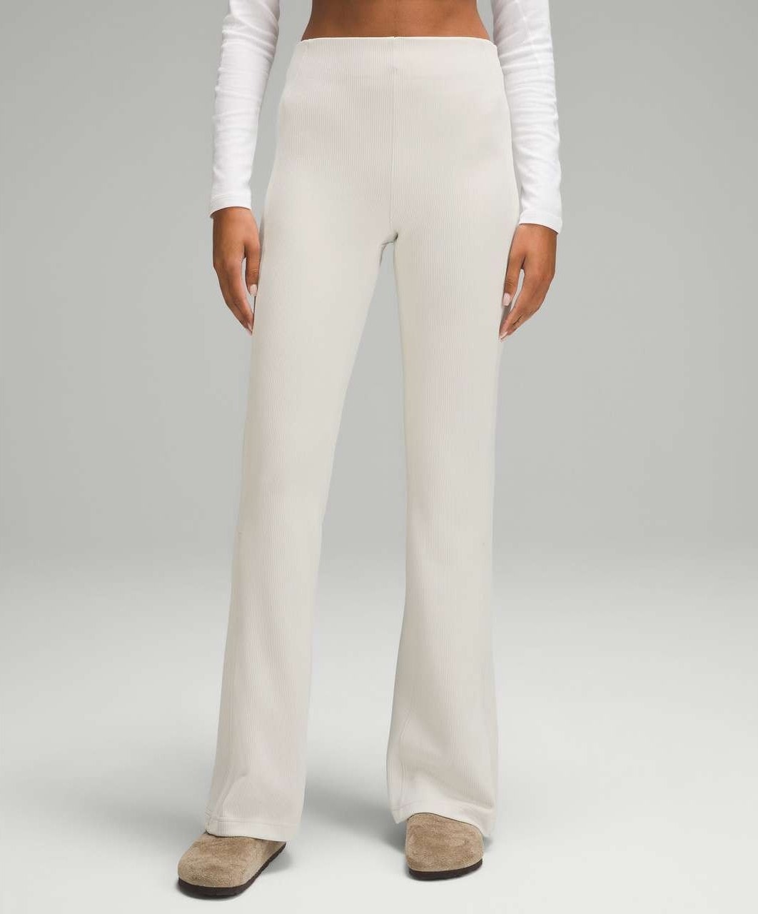 Lululemon Brushed Softstreme Ribbed Zip Flared Pant Size 4 Bone Lounge Casual